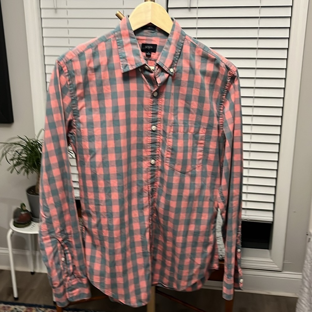 J. CREW Button Down Shirt Long Sleeve Salmon Buffalo Check Slim Fit Men's M - Picture 5 of 5